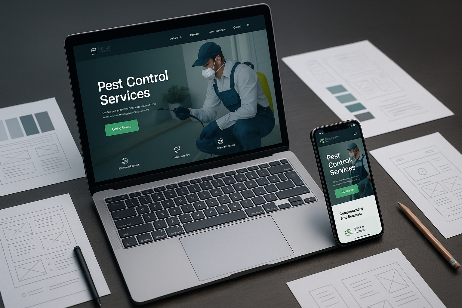 About Pest Web Design – designer working on a modern web design layout